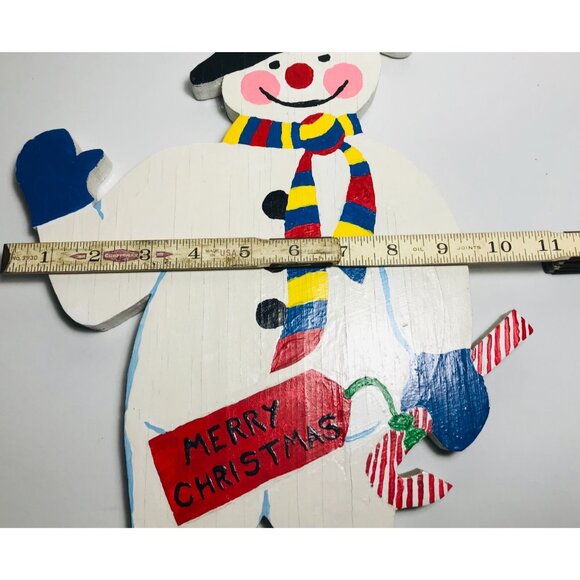 Handmade Snowman Wood Cut Out Christmas Decor Wooden Wall Hanging Holidays - Picture 5 of 6